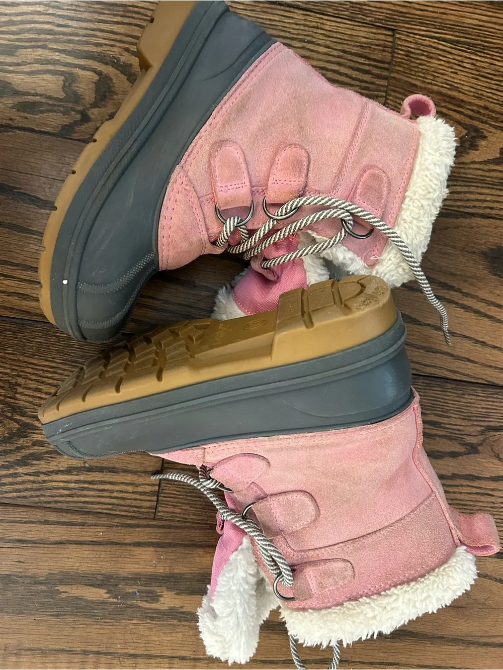 Kids Pink Winter Snow Boots with Faux Fur Trim